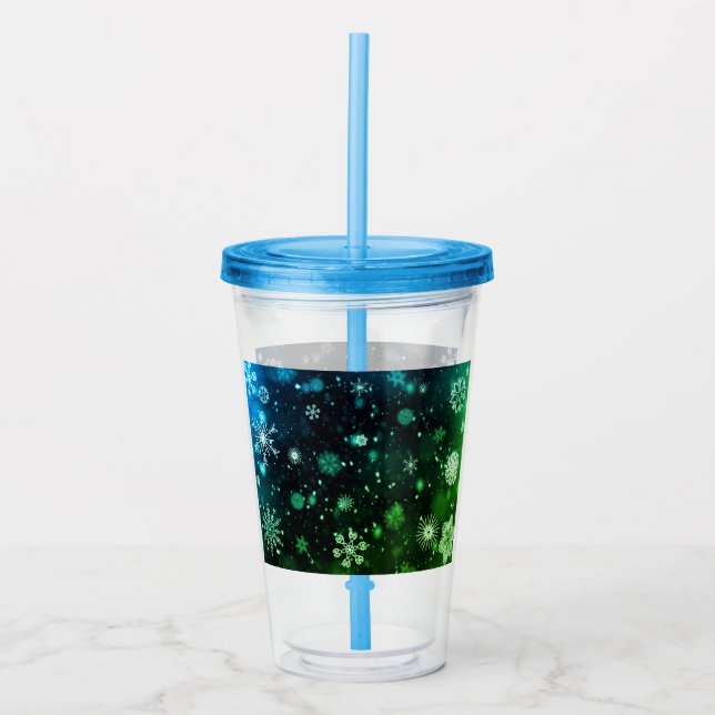 Vaso Acrílico navidades azules/copos de nieve de invierno (Anverso)