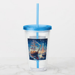 Vaso Acrílico Navidades/barco atracado en invierno