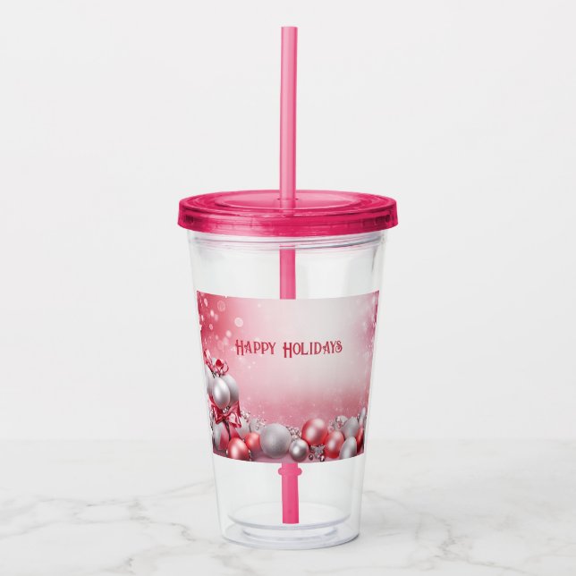 Vaso Acrílico Navidades blancos rosados balls Tumbler acrílico d (Anverso)