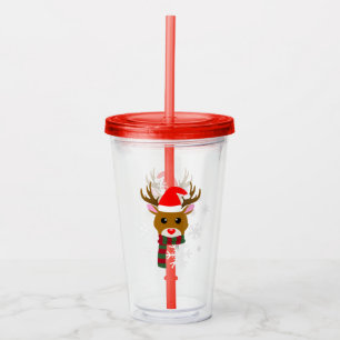 Vaso Acrílico Navidades blancos Rudolph, reno de la nariz roja