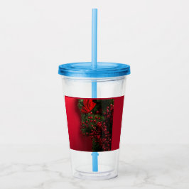 Vaso Acrílico navidades coronaron con bayas rojas