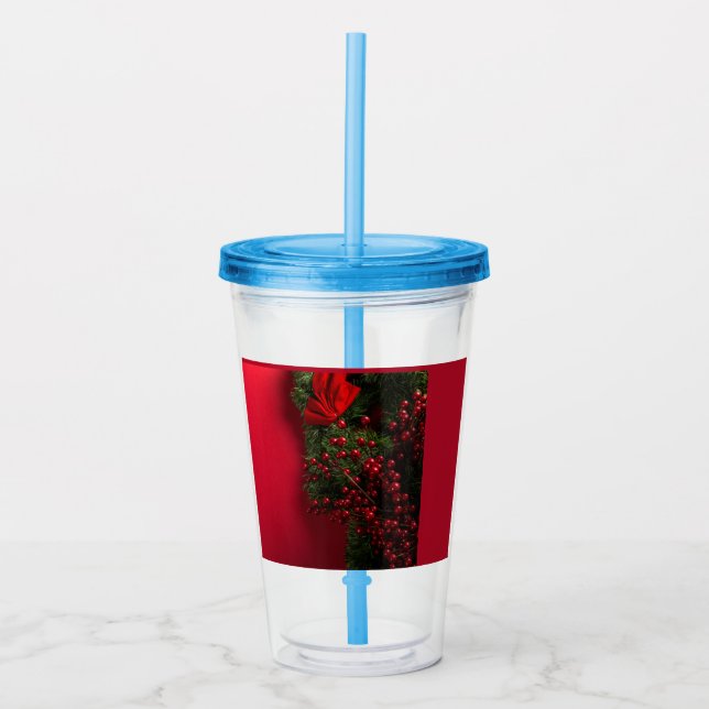 Vaso Acrílico navidades coronaron con bayas rojas (Anverso)