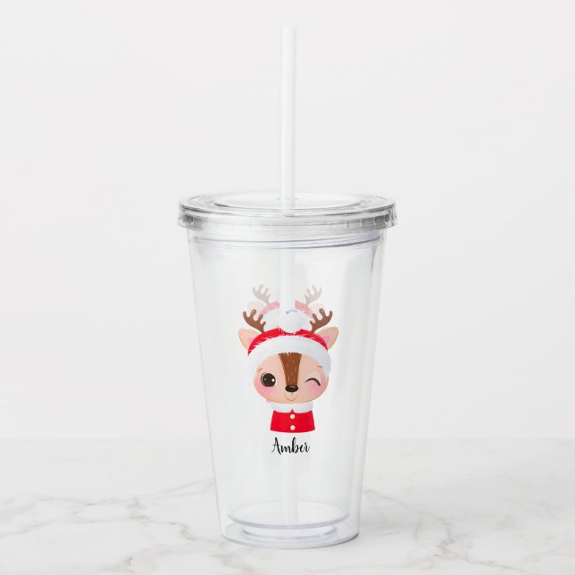 Vaso Acrílico Navidades cortos Santa Reindeer Head (Anverso)