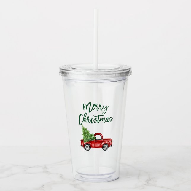 Vaso Acrílico Navidades de Camiones Vintage con guión de broche  (Anverso)