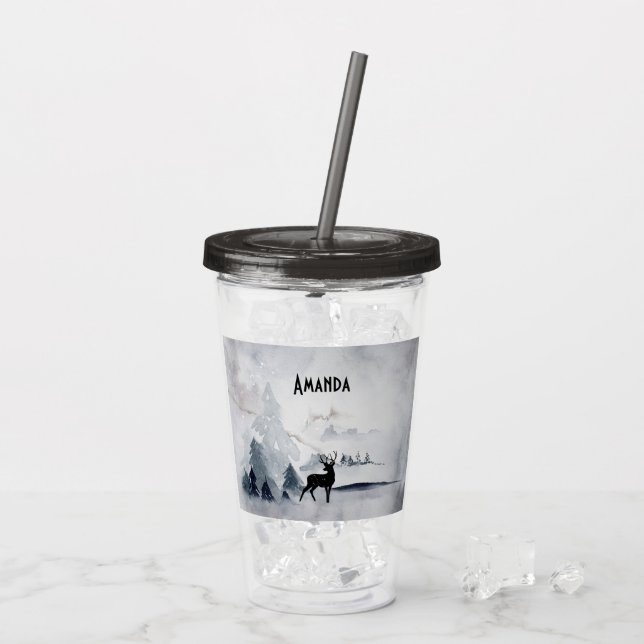 Vaso Acrílico Navidades de la acuarela gris y salvaje (Reverso (hielo))