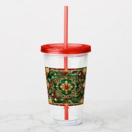 Vaso Acrílico Navidades de oro verde rojo festividad de Tumbler 