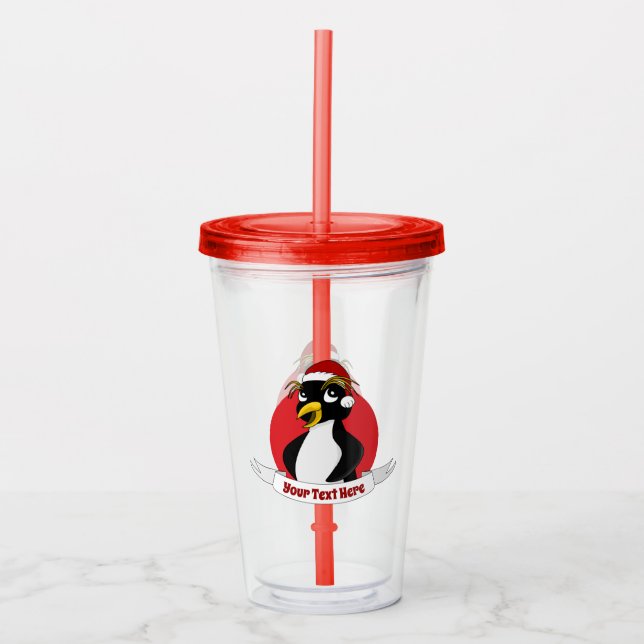 Vaso Acrílico Navidades de pingüino con cresta aguda personaliza (Anverso)
