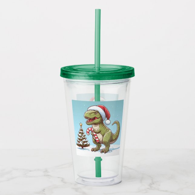 Vaso Acrílico Navidades dulces de caña de caramelo dinosaurio (Anverso)