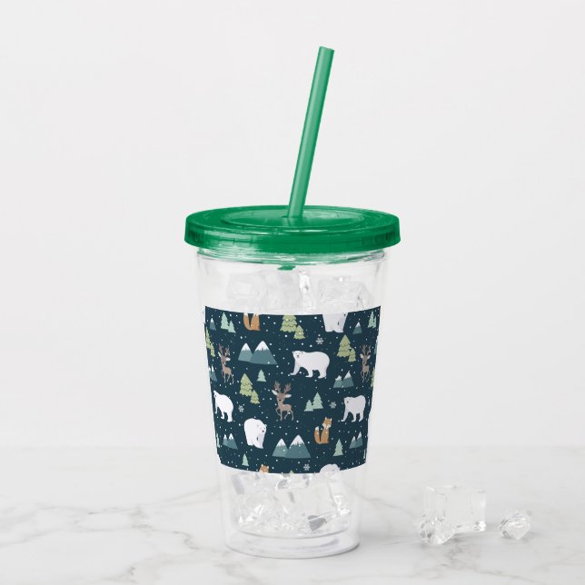 Vaso Acrílico Navidades educados Animales de Invierno Patrón Rús (Reverso (hielo))