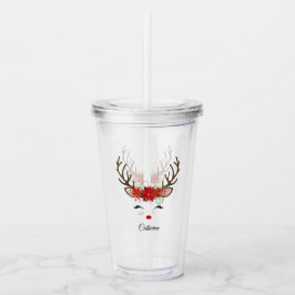 Vaso Acrílico Navidades florales nombre personalizado reno