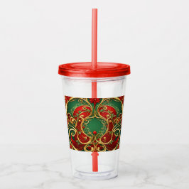 Vaso Acrílico Navidades florales rojos festividad acrílico Tumbl