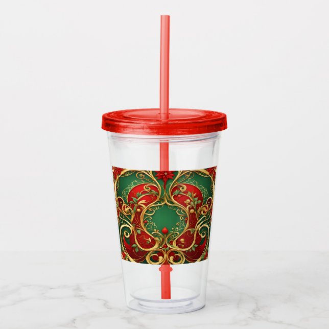 Vaso Acrílico Navidades florales rojos festividad acrílico Tumbl (Anverso)