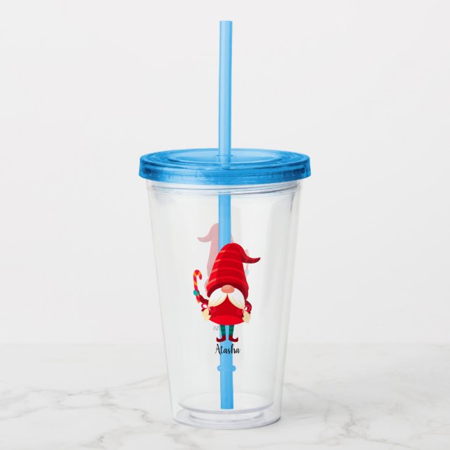 Vaso Acrílico Navidades Gnome Llevando Un Cañón De Velas (Anverso)