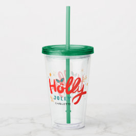 Vaso Acrílico Navidades Holly Jolly Fun Winter Nombre personaliz