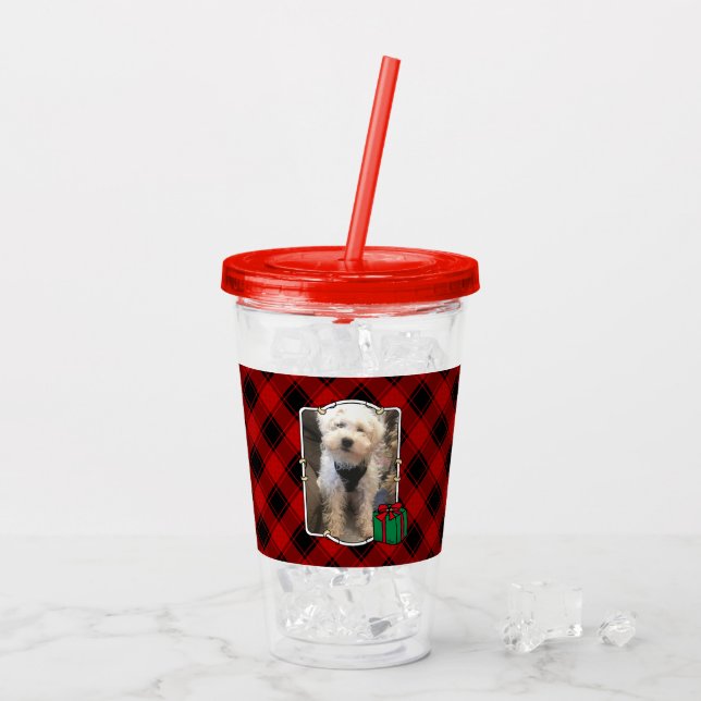 Vaso Acrílico Navidades personalizados de marco fotográfico rojo (Reverso (hielo))