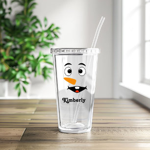 Vaso Acrílico navidades personalizados Nombre y Cara de Snowman 