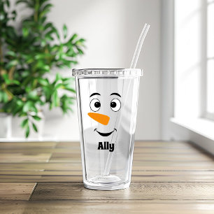 Vaso Acrílico navidades personalizados Nombre y Cara de Snowman 