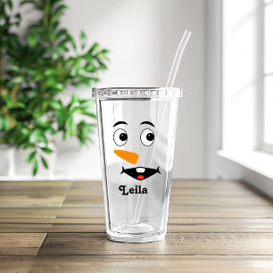 Vaso Acrílico navidades personalizados Nombre y Cara de Snowman 
