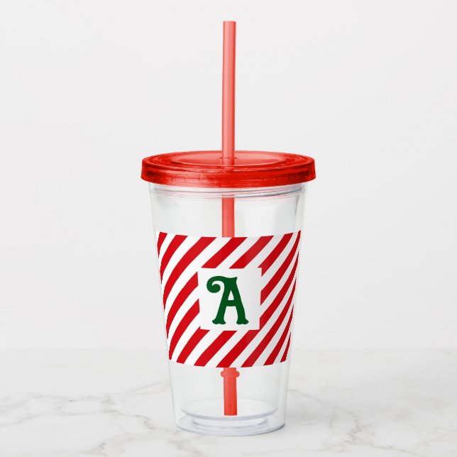 Vaso Acrílico Navidades Rayas diagonales rojas y blancas inicial (Anverso)