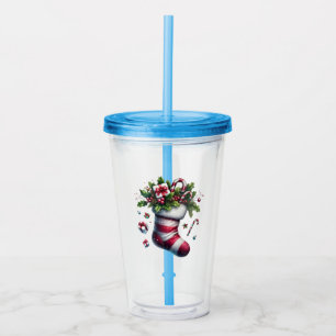 Vaso Acrílico Navidades rebosantes de regalos y bastones de cant