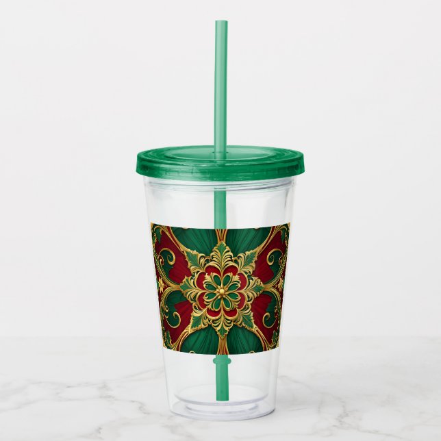 Vaso Acrílico Navidades rojos verdes festividad de Tumbler acríl (Anverso)