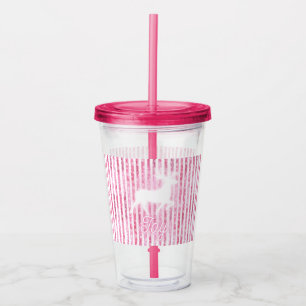 Vaso Acrílico Navidades rosas y blancos disfrutan reno