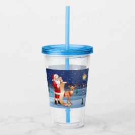 Vaso Acrílico Navidades Santa Claus Y Renos