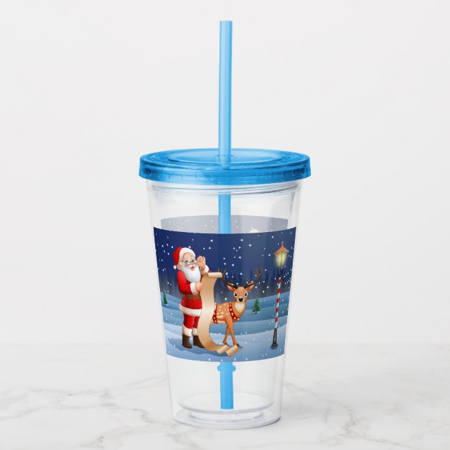 Vaso Acrílico Navidades Santa Claus Y Renos (Anverso)