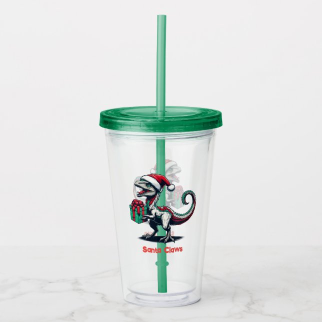 Vaso Acrílico Navidades Santa hat raptor (Anverso)