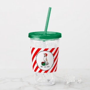 Vaso Acrílico Navidades Santa Hat Whippet Dog Fawn & white Cute