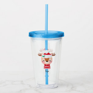 Vaso Acrílico Navidades sonriendo cara de reno