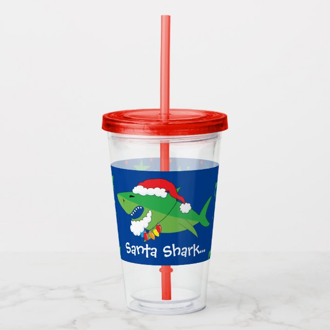 Vaso Acrílico Navidades Tumbler acrílico 16 oz Santa Shark (Anverso)