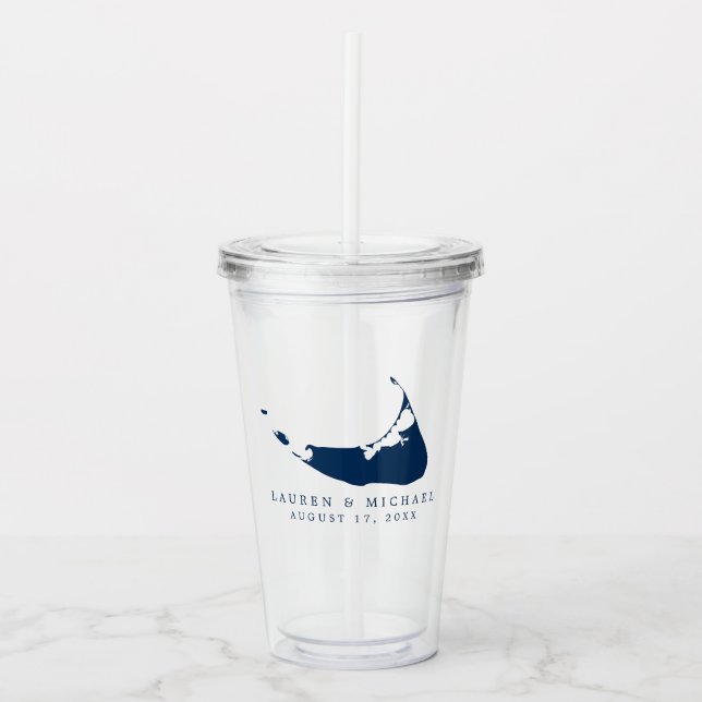 Vaso Acrílico Navy Blue Nantucket Island ACK Wedding Favor (Anverso)