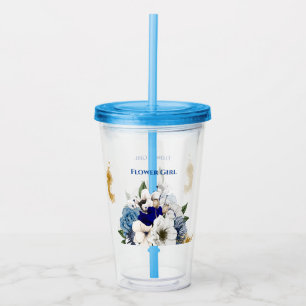Vaso Acrílico Navy Dusty Blue Ivory Floral Gold Splatt