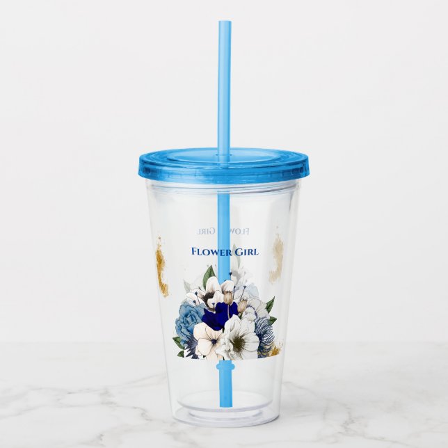 Vaso Acrílico Navy Dusty Blue Ivory Floral Gold Splatt (Anverso)