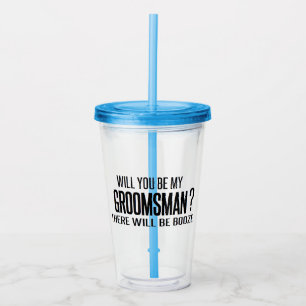 Vaso Acrílico negro y blanco, ¿serás mi padrino? boda