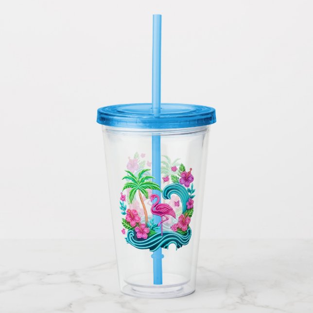Vaso Acrílico Neon Flamingo Tropical (Anverso)