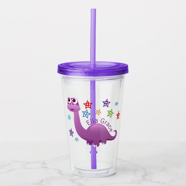 Vaso Acrílico Niños Dinosaurios Púrpura Personalizados (Anverso)