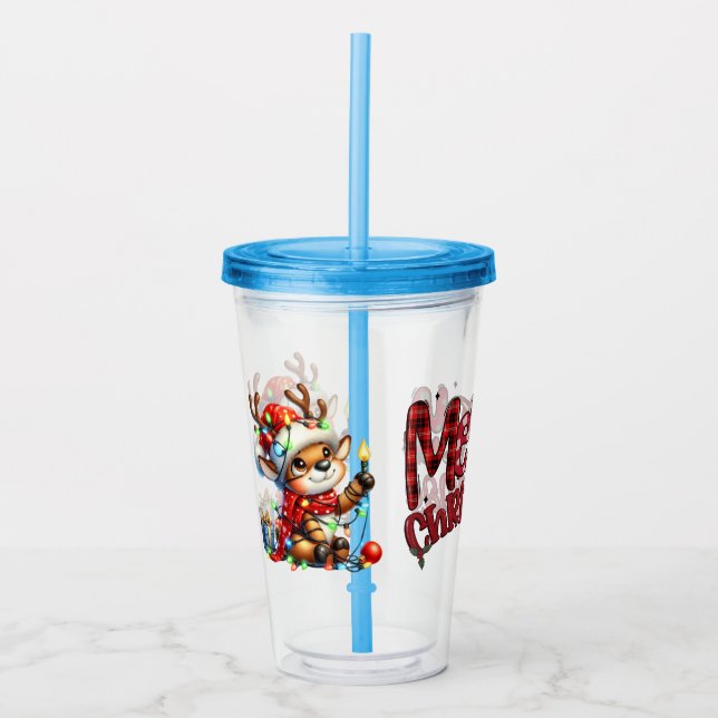 Vaso Acrílico Niños Feliz Navidad Reno (Anverso)
