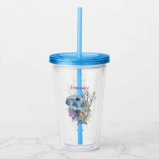 Vaso Acrílico Niños malcriados animal moderno delfín monograma (Anverso)