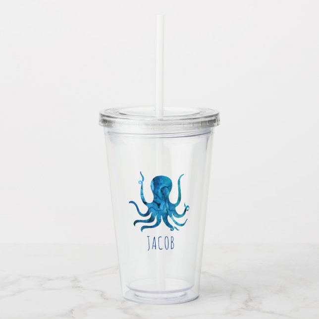 Vaso Acrílico Niños marinos del pulpo de la acuarela (Anverso)