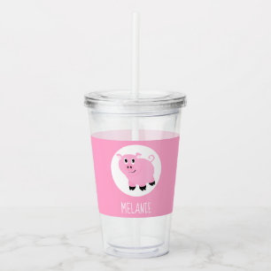 Vaso Acrílico Niños Personalizados de cerdo rosados personalizad
