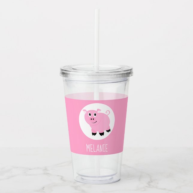 Vaso Acrílico Niños Personalizados de cerdo rosados personalizad (Anverso)