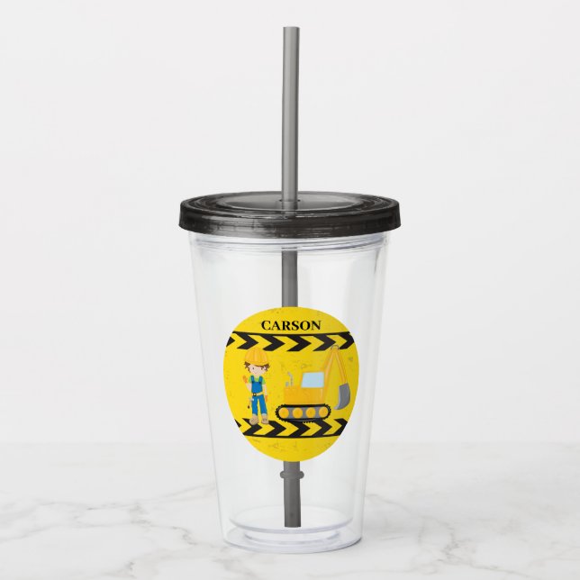 Vaso Acrílico Niños Personalizados de la excavadora de construcc (Anverso)
