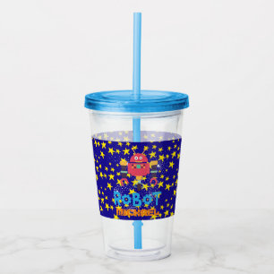 Vaso Acrílico Niños ROBOT Stars Beaker de bebida azul personaliz