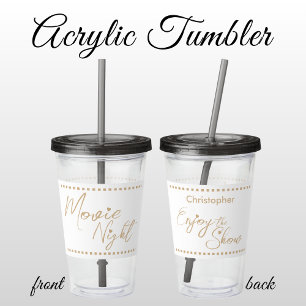 Vaso Acrílico Noche de cine nombre personalizado blanco beige