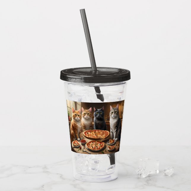 Vaso Acrílico Noche de pizza de gato, (Anverso (hielo))