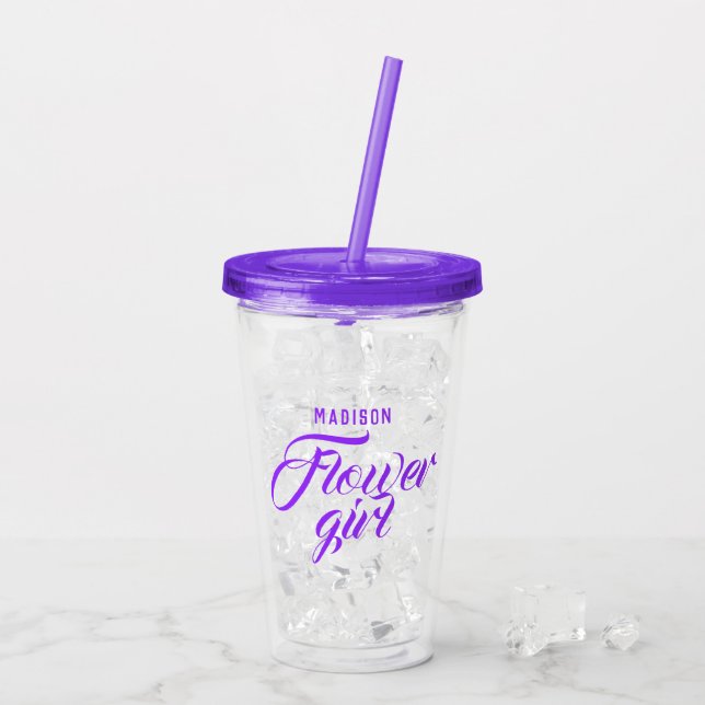 Vaso Acrílico Nombra de flor Nombra guion púrpura Boda de novia  (Reverso (hielo))