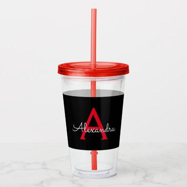 Vaso Acrílico Nombra de monograma de guión negro rojo (Anverso)