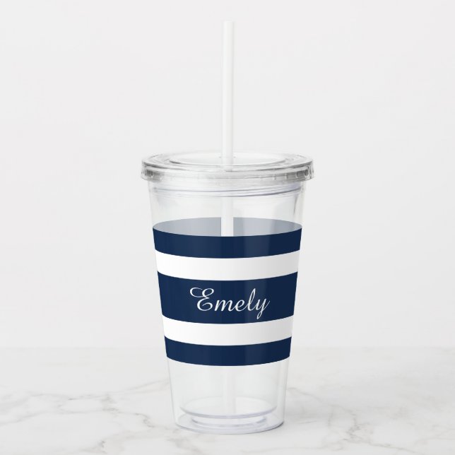 Vaso Acrílico Nombre con letra script azul moderno (Anverso)